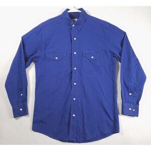 Gibson Shirt Mens Medium Blue Pearl Snap 100% Cotton Long Sleeve Pockets